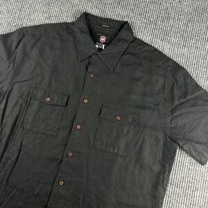 Victorinox Swiss Army Mens XL Black Linen Short Sleeve Button Down Shirt A-2